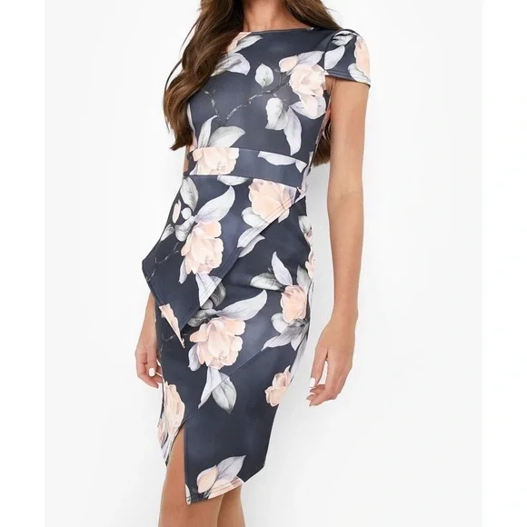 Boohoo | Dresses | Boohoo Asymmetric Peplum Floral Print Midi Dress |  Poshmark